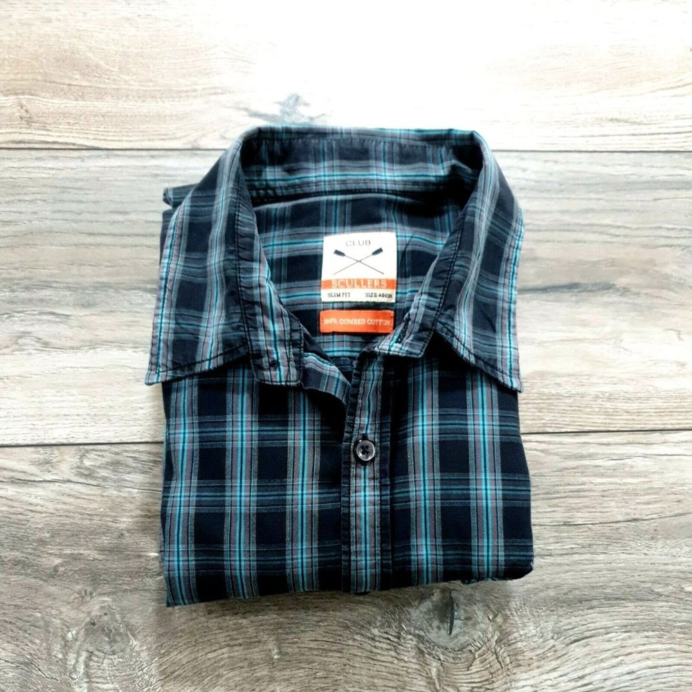 Club Scullers Mens Slim Fit Long Sleeve Shirt 40CM (Medium) Casual Office Work - Picture 10 of 11